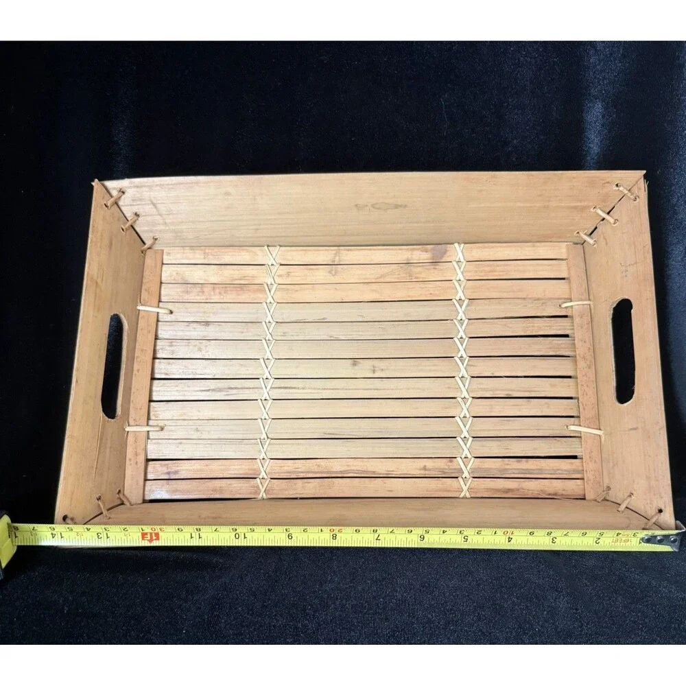 Vintage Bamboo Beach House Cottage Cabin Reed Serving Tray Handles